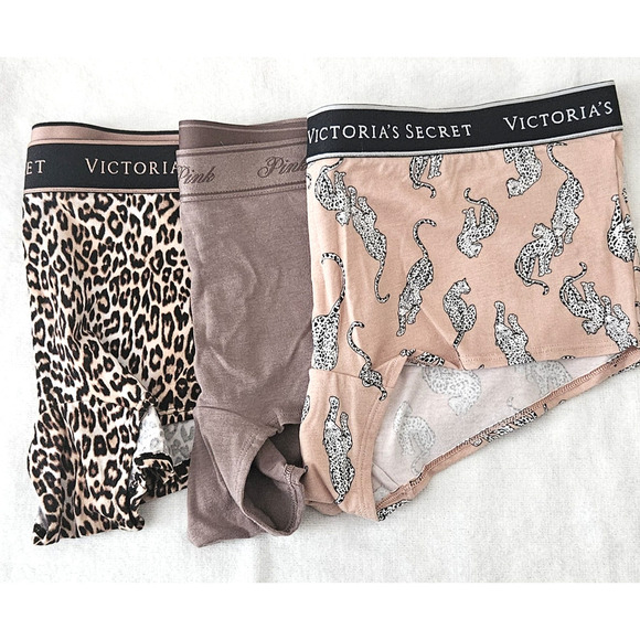 3 Victoria's Secret Logo Cotton (2) Shortie & (1) Boyshort/Boxer XL Brown NWT - Picture 3 of 16